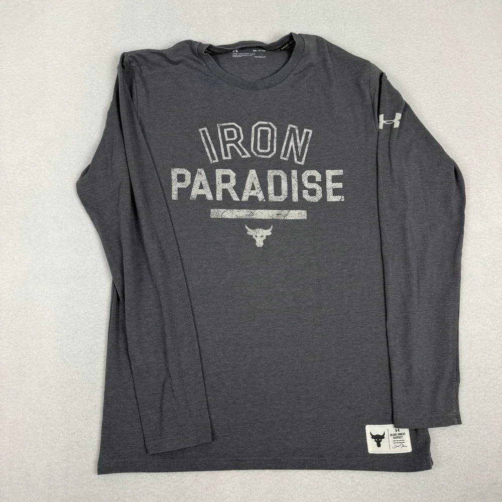 Under Armour Project Rock Iron Paradise Shirt‎ Mens Small Gray Long Sleeve